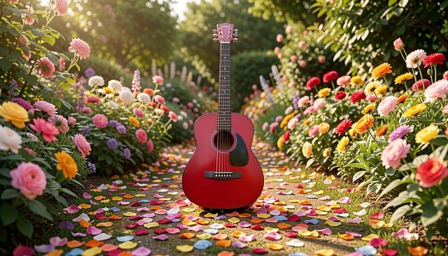 旧吉他与提琴静放窗边，紫花牵出很久以前的夏日弹唱