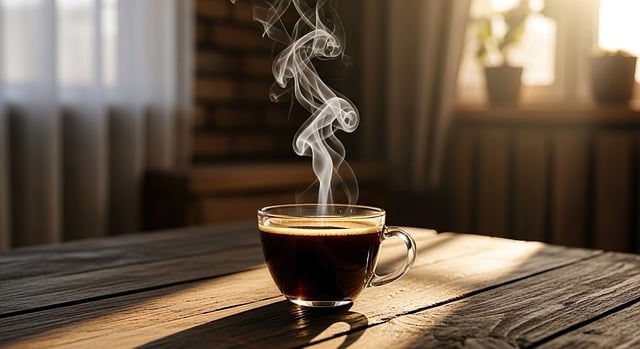 旧木桌的磨痕与晨光 热拿铁的怀旧日常