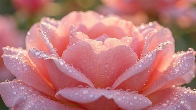 带露粉玫瑰花瓣落餐桌 晨间的软润香气漫过瓷盘