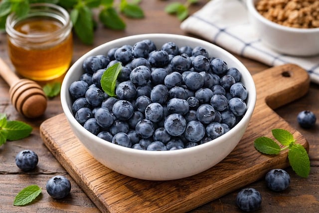 晨光漫过木桌的清新早餐 蓝莓蜂蜜薄荷的治愈时刻