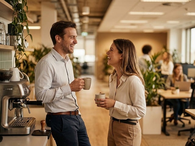 咖啡角旁的微观观察：细察叶隙间的微小生命与松弛办公氛围