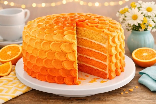 暮春晴日的茶歇时刻：橙香奶油蛋糕与明黄雏菊